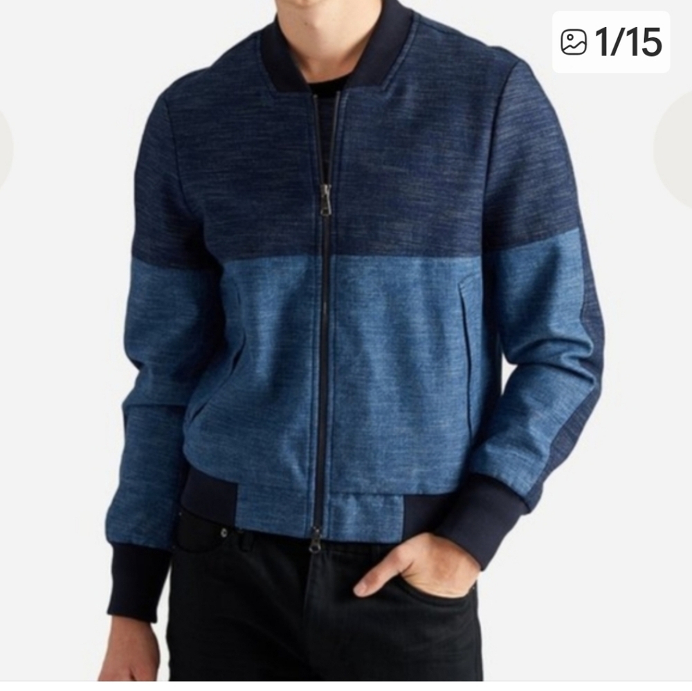 NWOT, ONS Colorblock denim full zip-up bomber jacket sz L mens